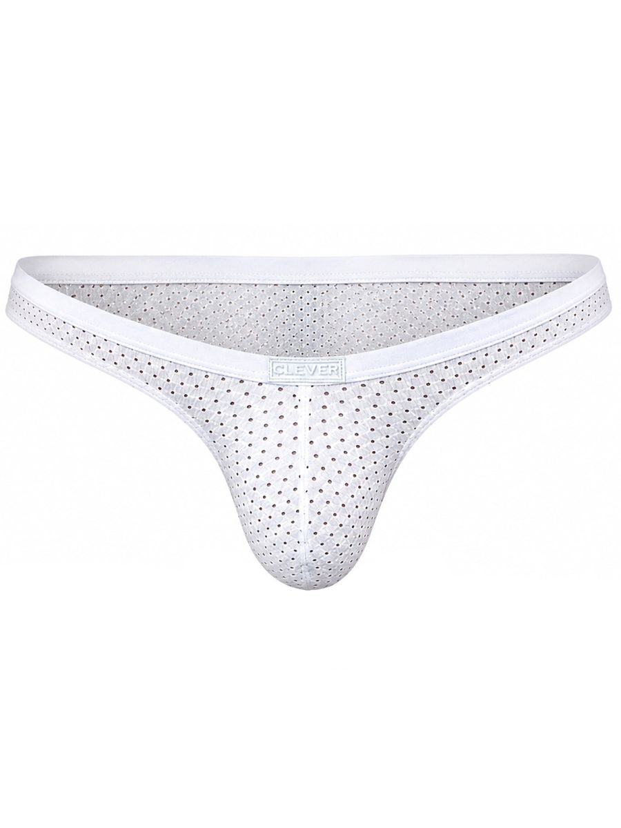 Clever Moda white mesh Ulises briefs with a supportive contour pouch and branded waistband.