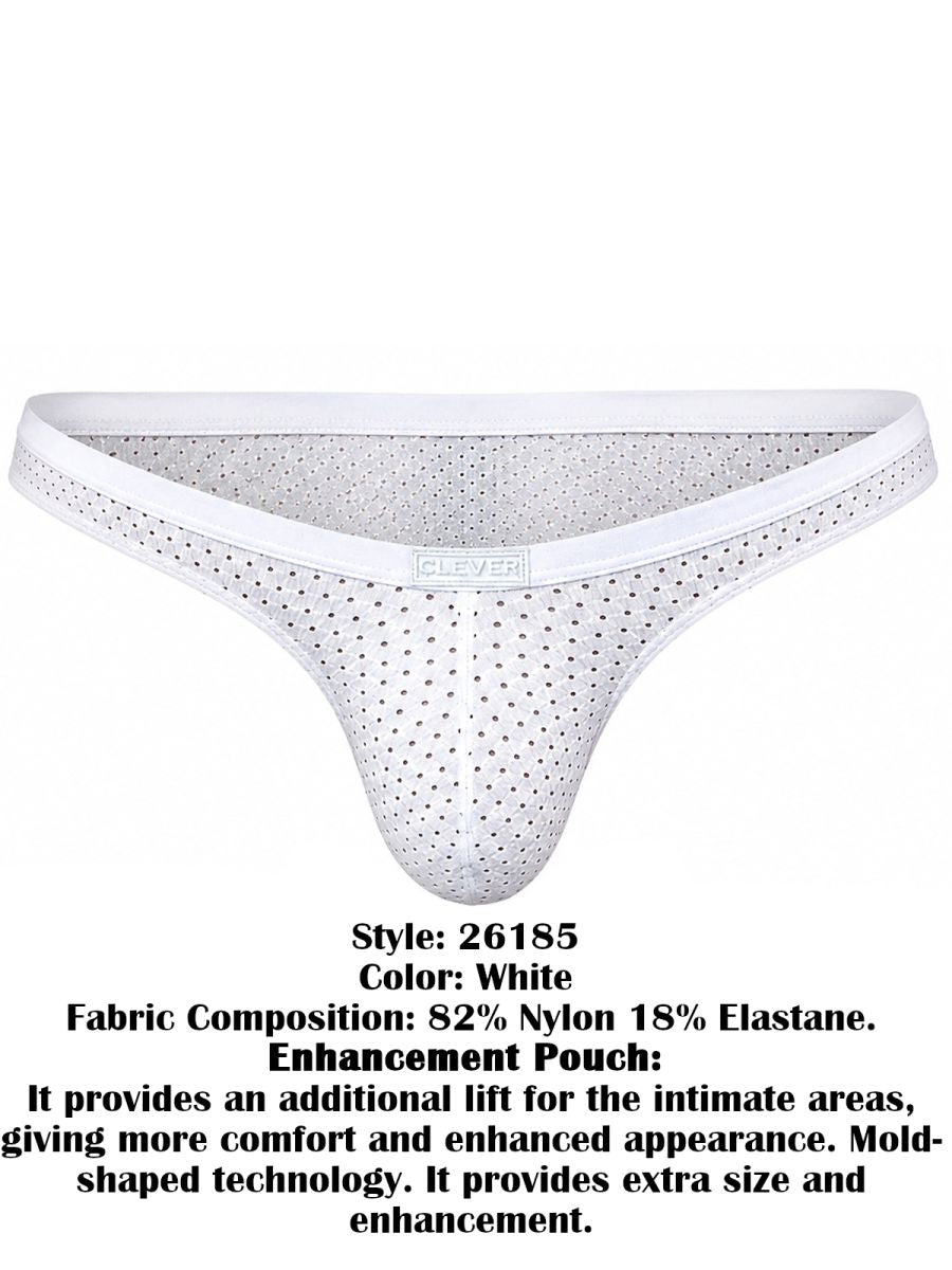 Clever Moda white Ulises briefs in perforated mesh fabric with a contoured pouch and branded waistband.