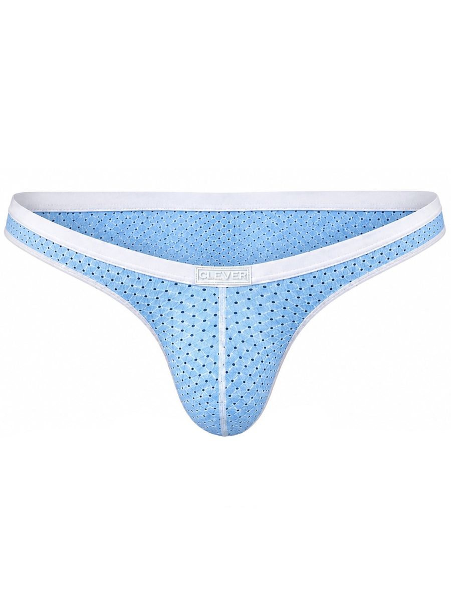 Clever Moda light blue Ulises briefs in perforated mesh with a white waistband and logo patch.