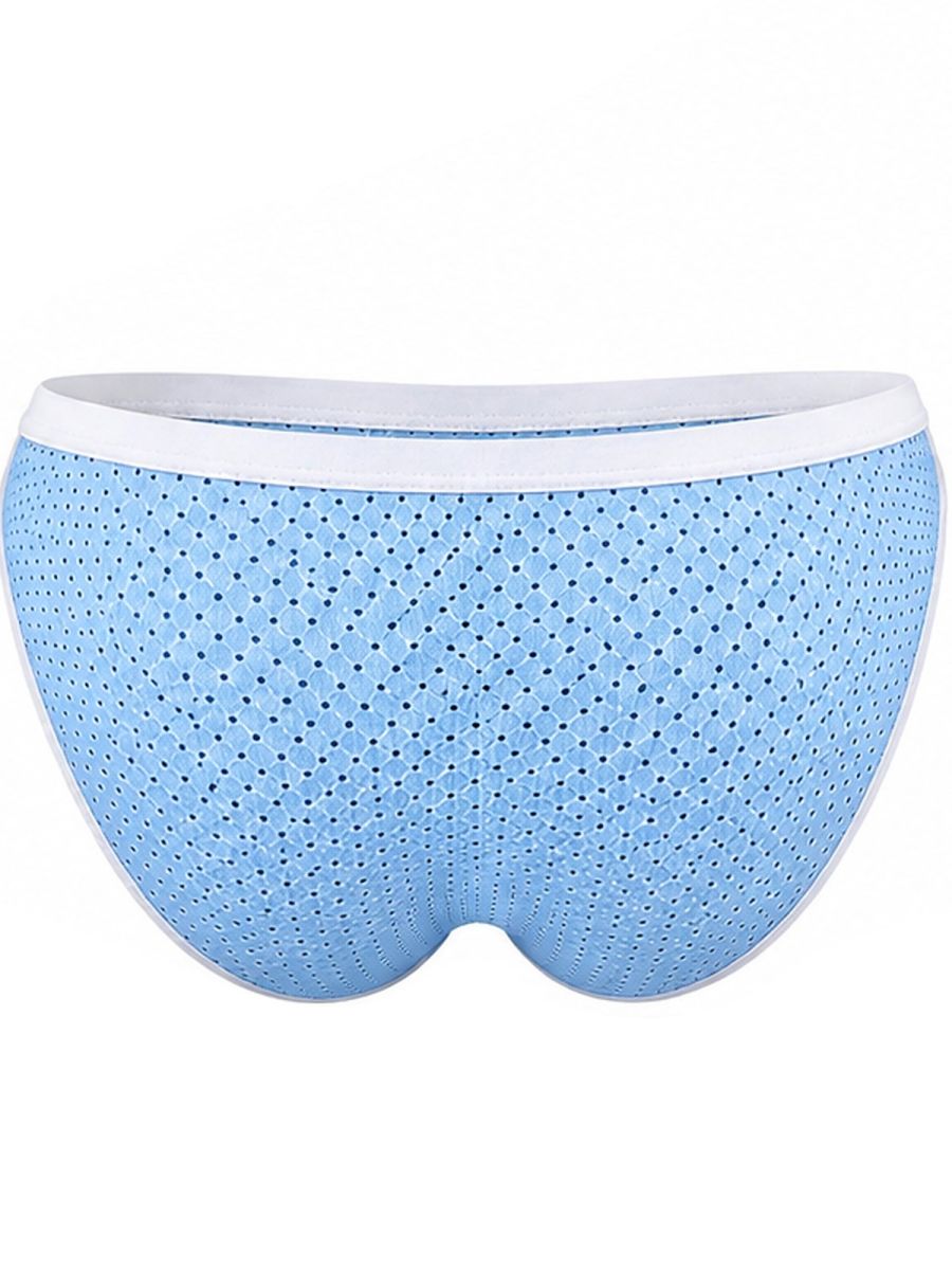 Clever Moda light blue Ulises briefs in mesh fabric with a contrasting white waistband and trim.