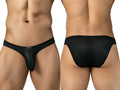 Clever Moda black Ulises briefs in perforated mesh with low-rise thin sides and a small front logo tag.