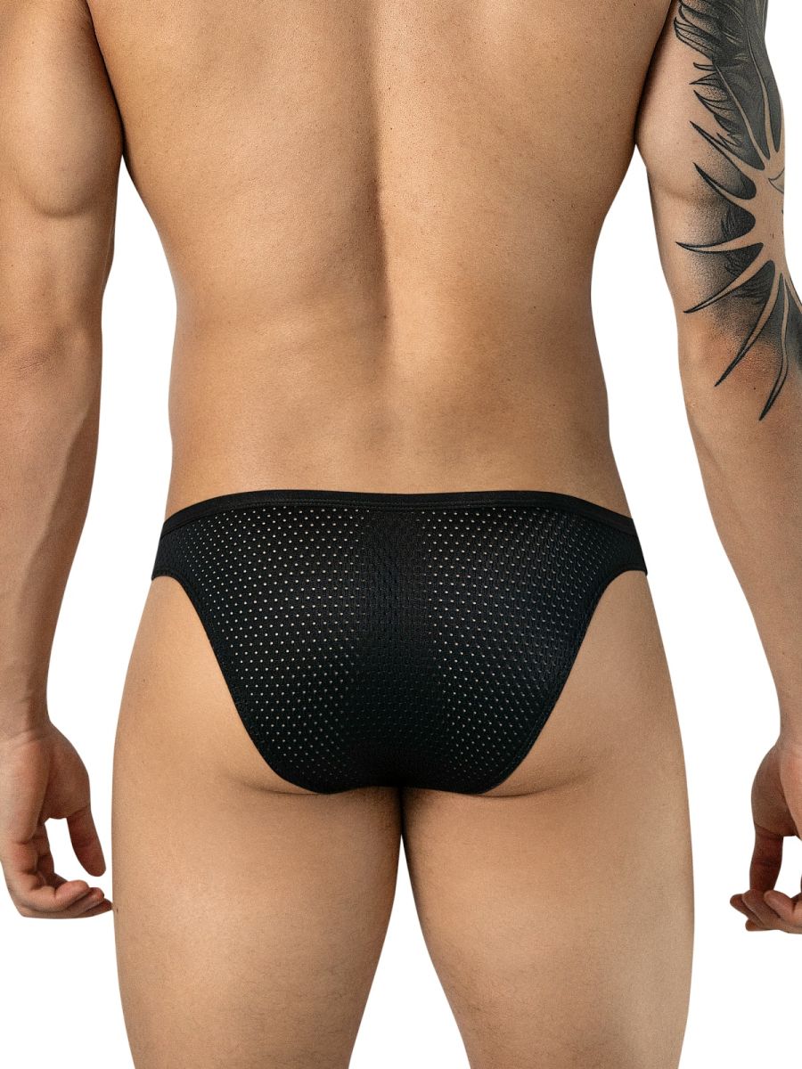 Clever Moda 26188 black Ulises briefs for men, featuring a low-rise fit and breathable micro-perforated fabric.