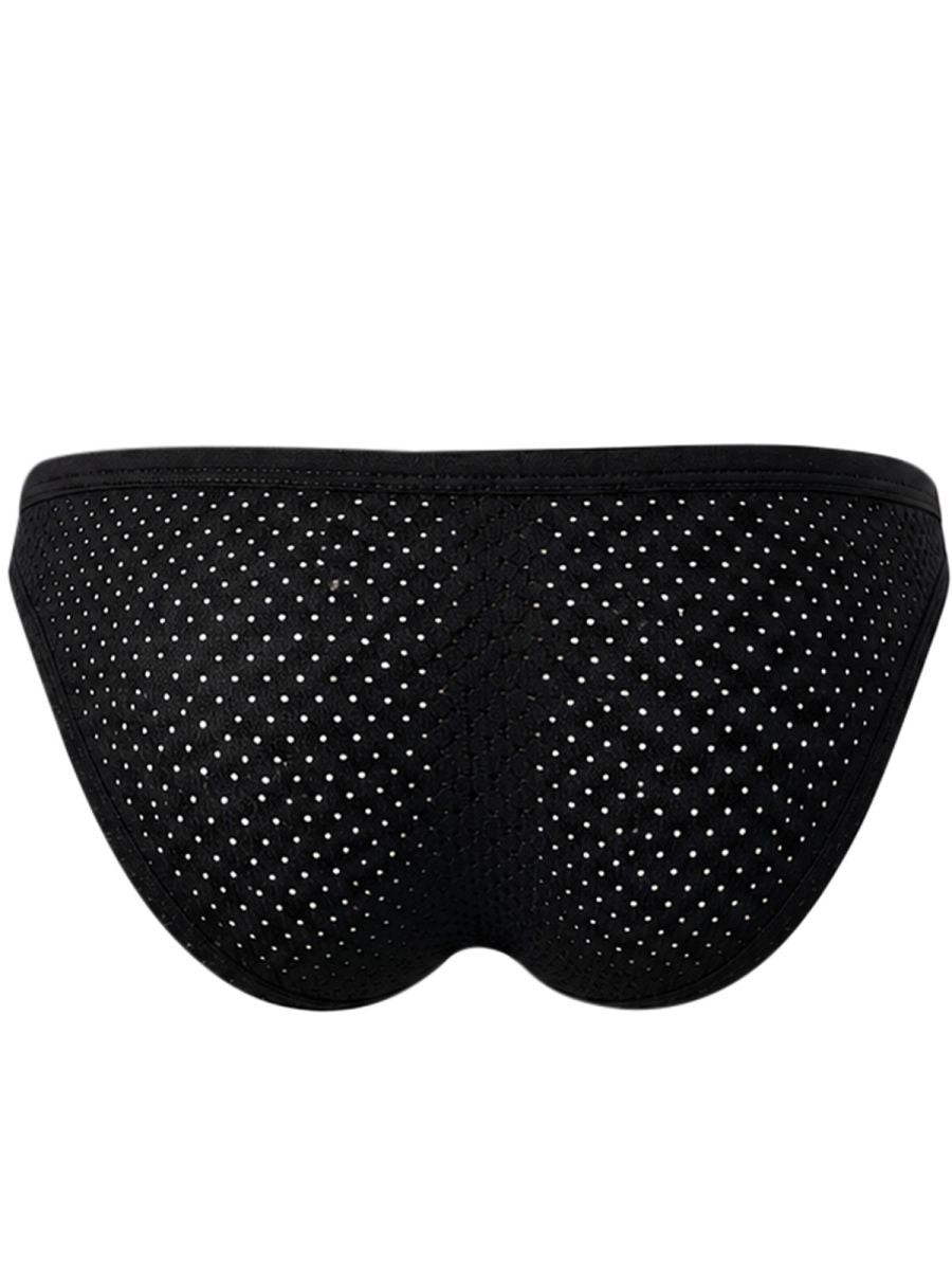 Clever Moda black Ulises briefs feature breathable mesh fabric with an allover micro-perforated dot pattern.