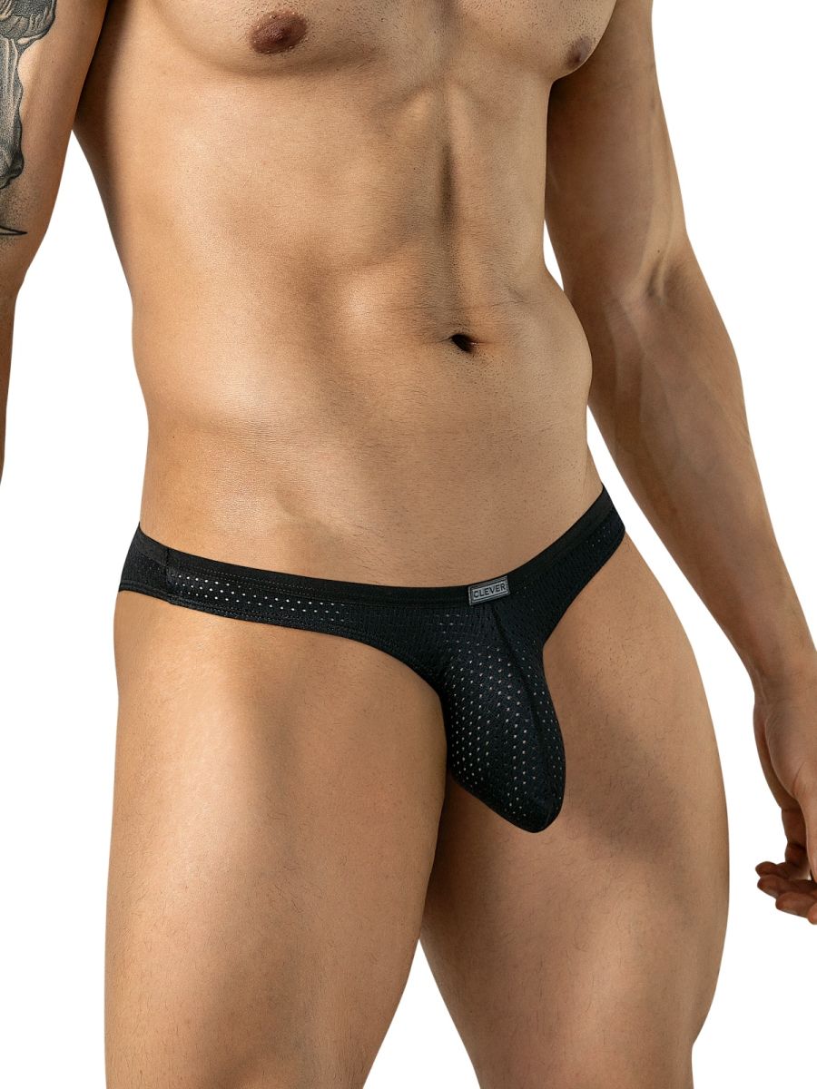 Black Clever Moda Ulises briefs in perforated mesh fabric with a low-rise waist and small logo tag.