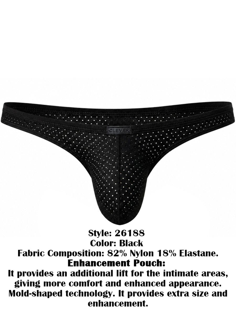 Clever Moda black Ulises brief with perforated mesh fabric and centered logo waistband.