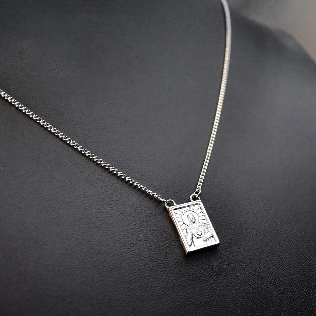 CA-RIO-CA Men's Stainless Steel Scapular in Black or Silver, - Men's Necklace - Male Jewelry