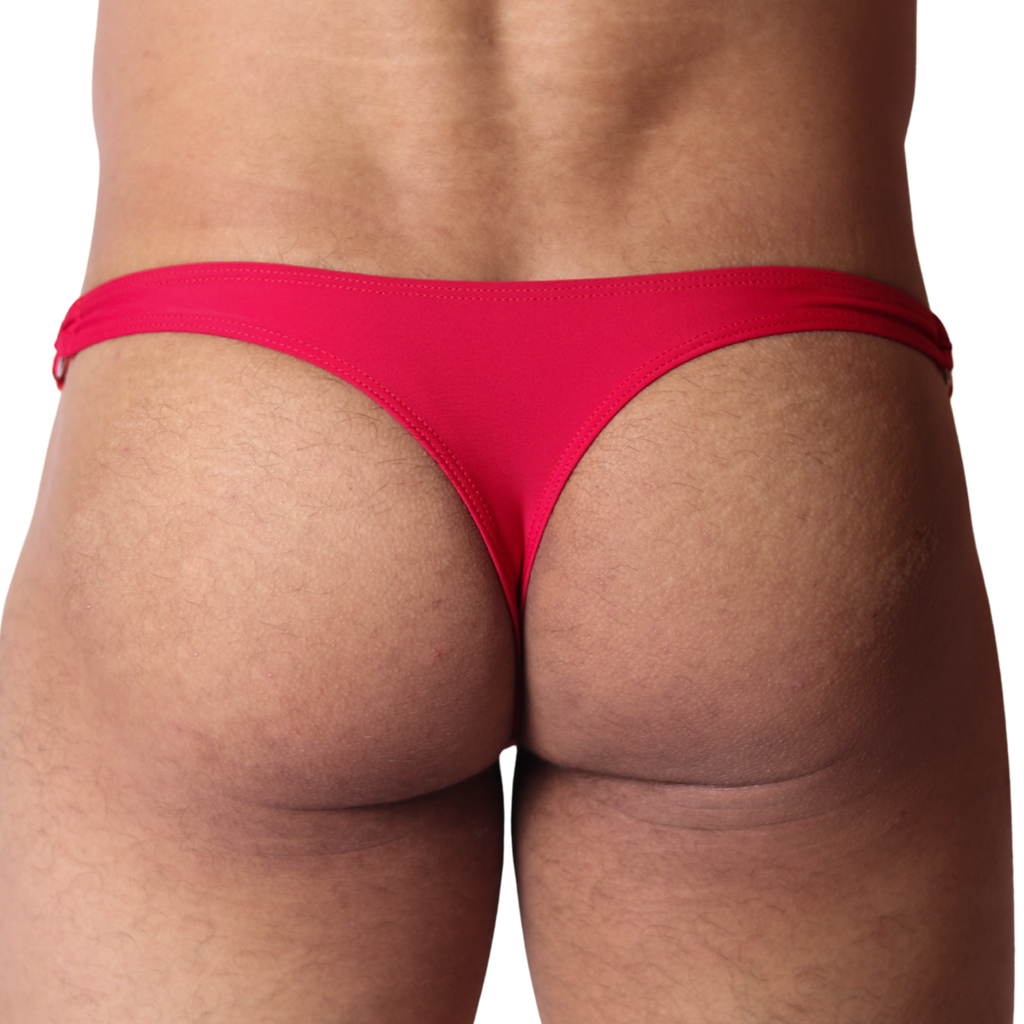 Back view of Gigo Dinamic red swim G-string in smooth, stretchy fabric with thin side straps.