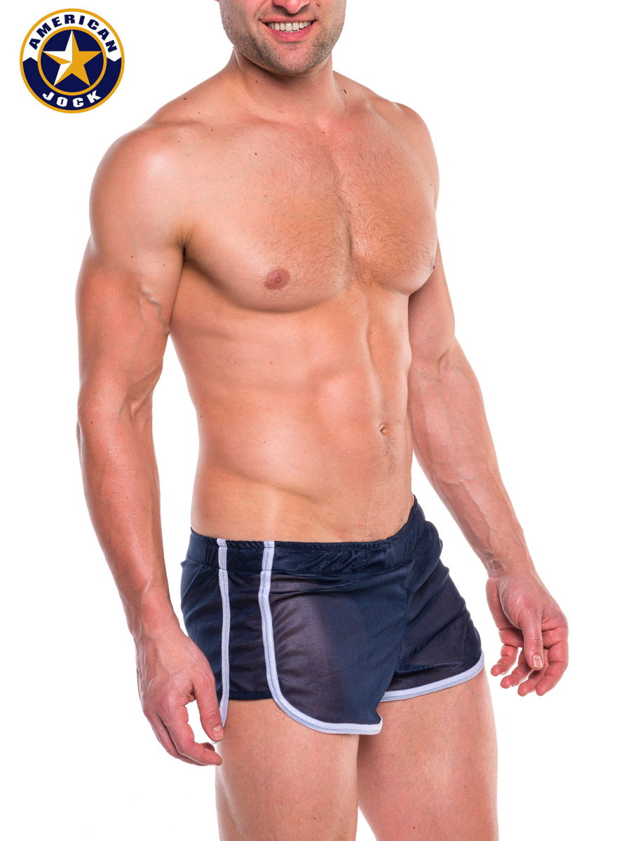 AMERICAN JOCK 8894 Men's Elite Track Short W/Liner - Navy