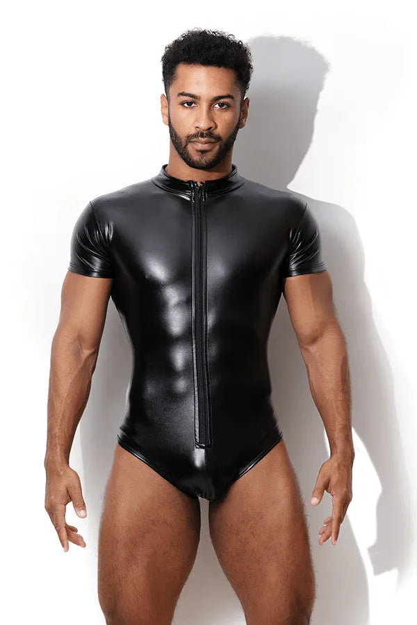 JJ Malibu Men's Vegan Leather Zipper Bodysuit