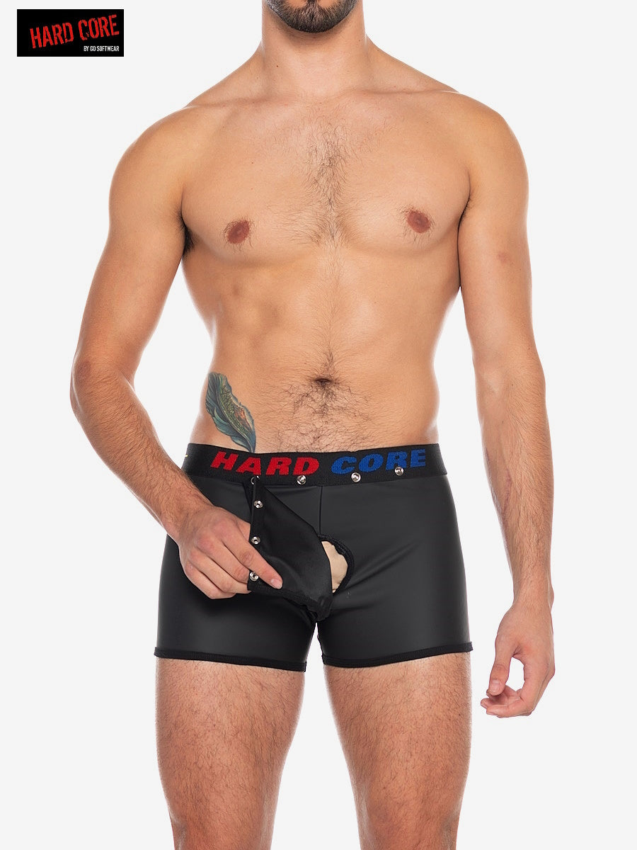 Hard Core 5527 Men's X Pleather Boxer Brief w/ Cod Piece - Midnight