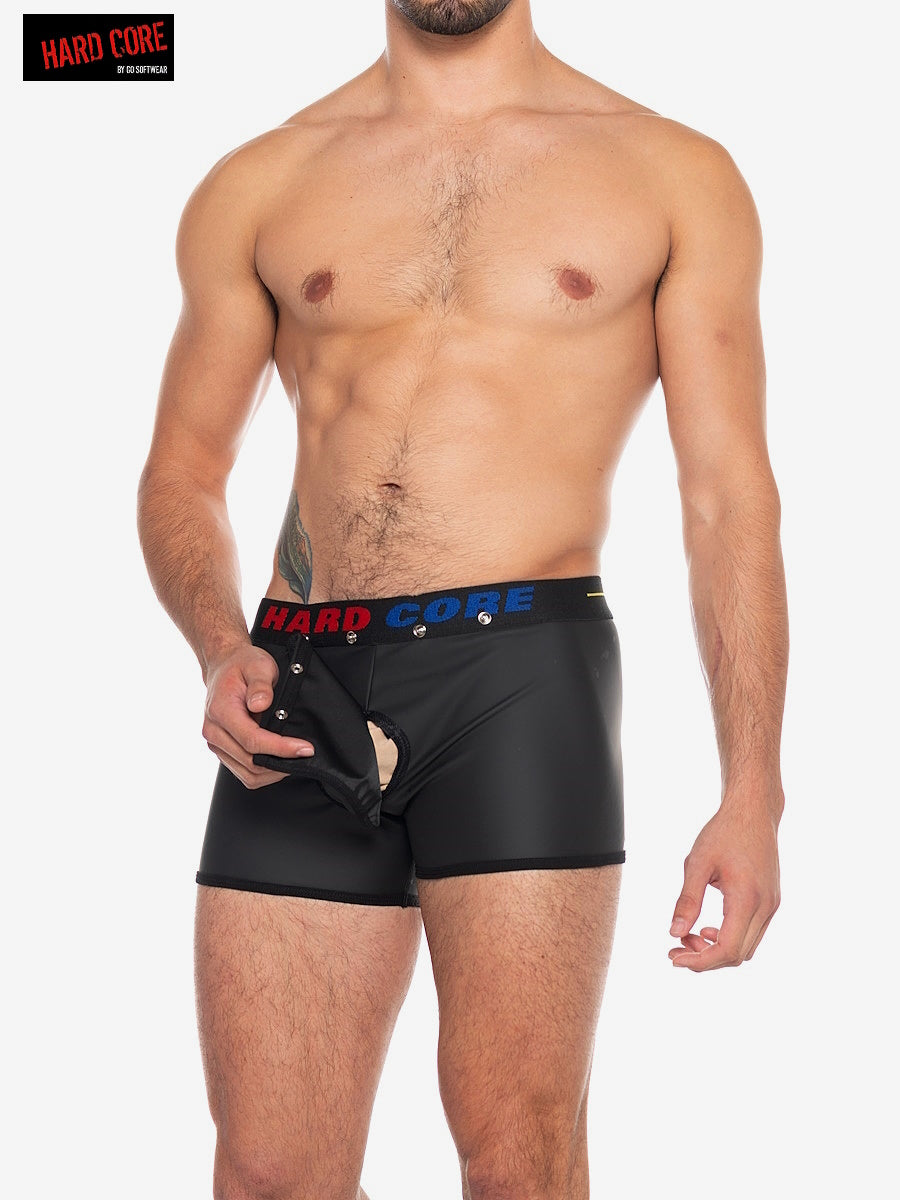 Hard Core 5527 Men's X Pleather Boxer Brief w/ Cod Piece - Midnight