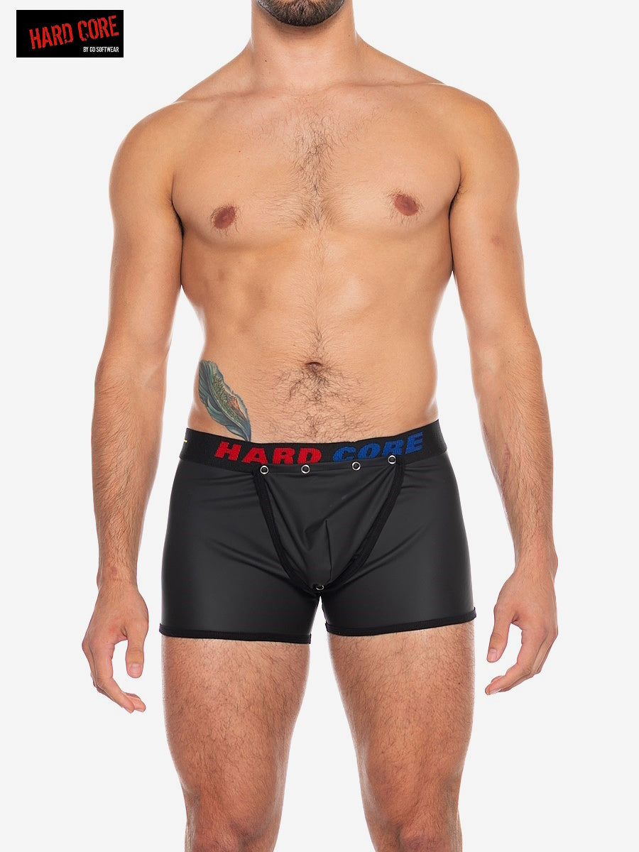 Hard Core 5527 Men's X Pleather Boxer Brief w/ Cod Piece - Midnight