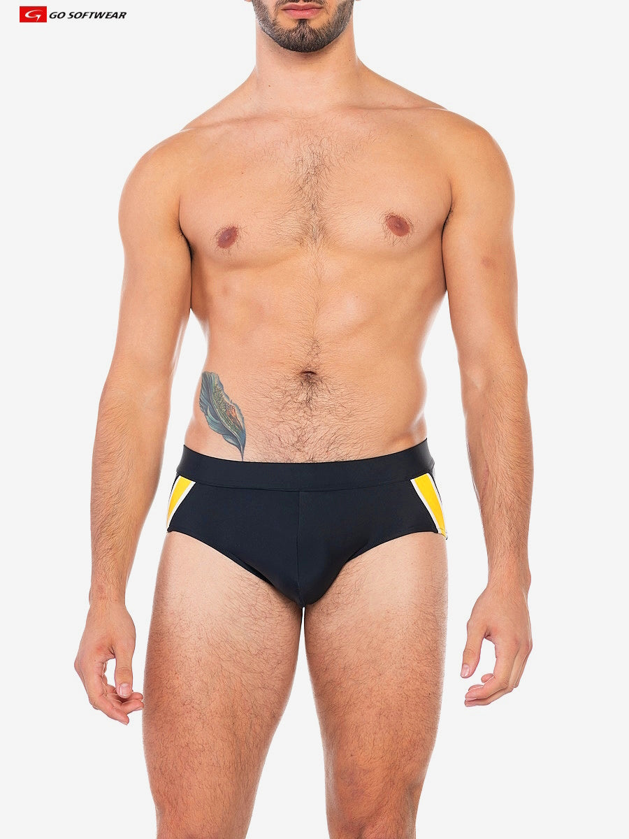Go Softwear 4579 Men's Folsom Swim Brief - Black/Yellow