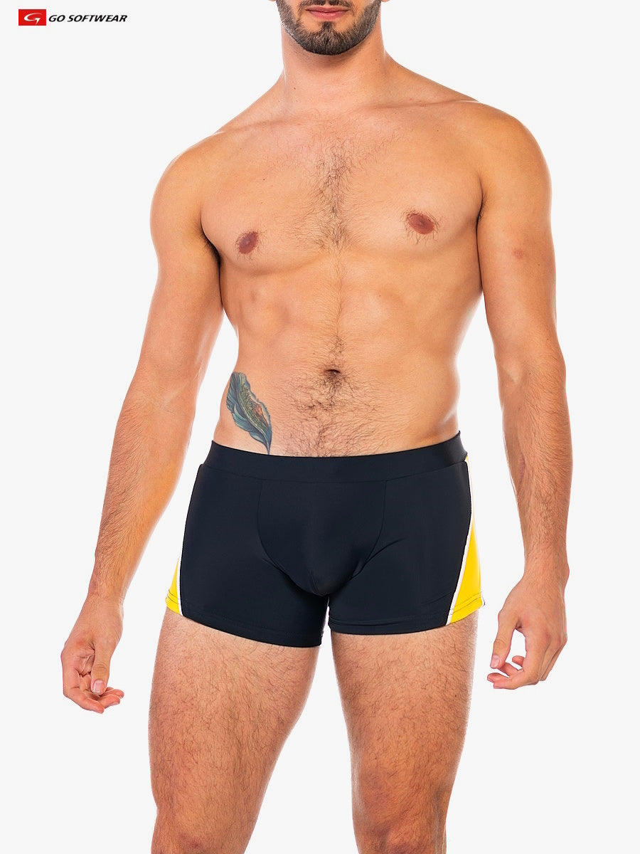 Go Softwear 4562 Men's Folsom Sq-Cut Swimsuit - Black/Yellow