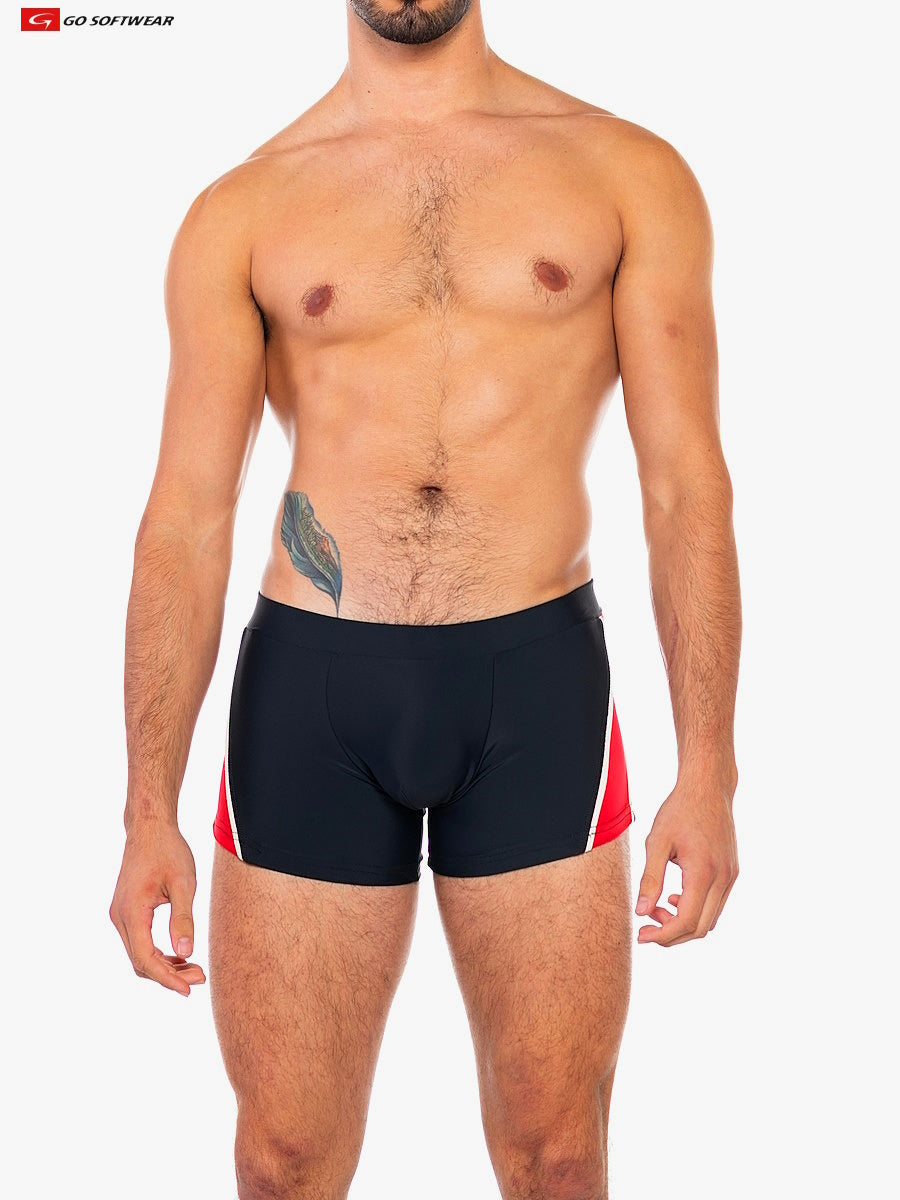 Go Softwear 4562 Men's Folsom Sq-Cut Swimsuit - Black/Red