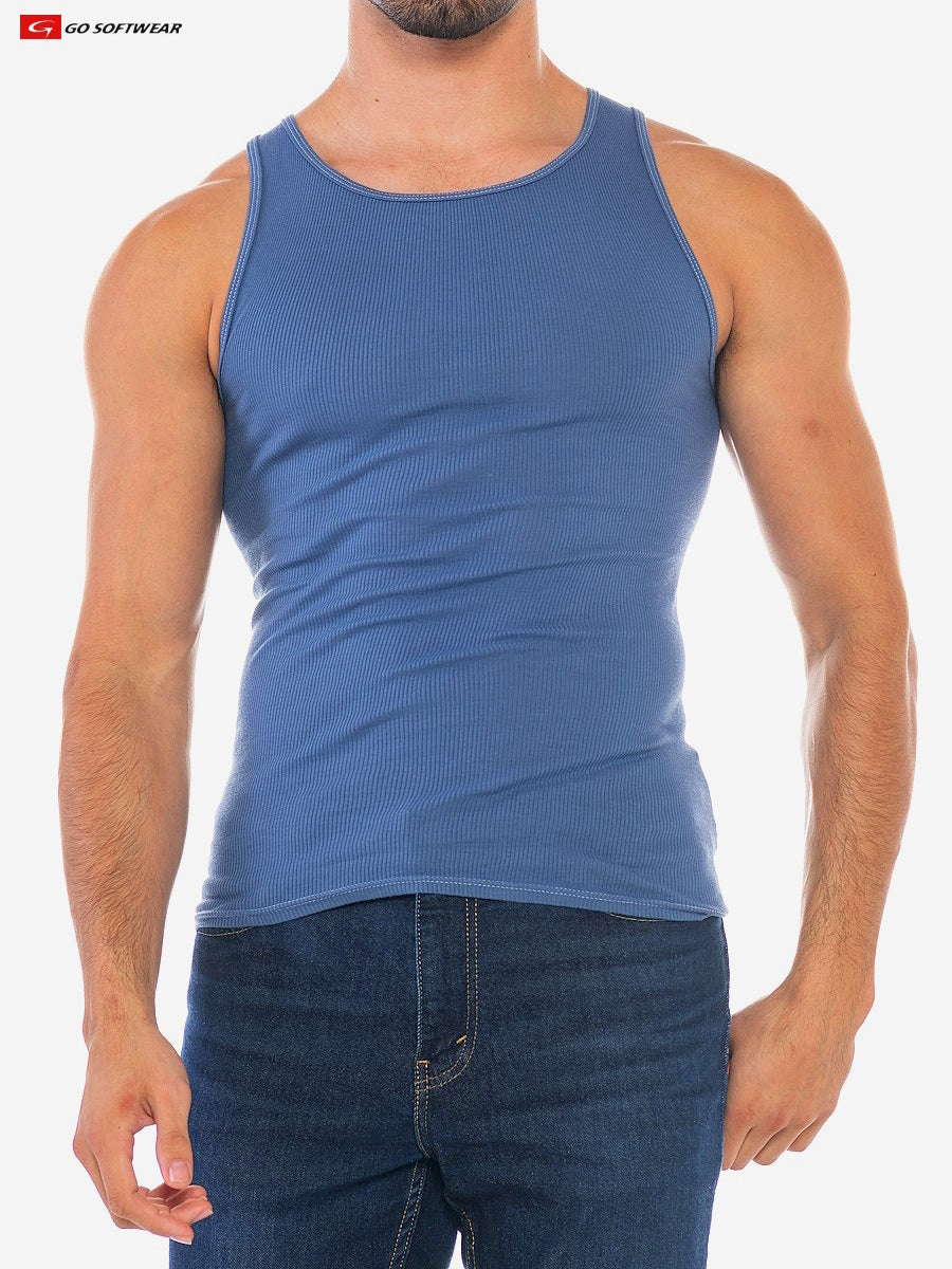 Go Softwear 4915 Men's Resort Rib Tank - Bluebell