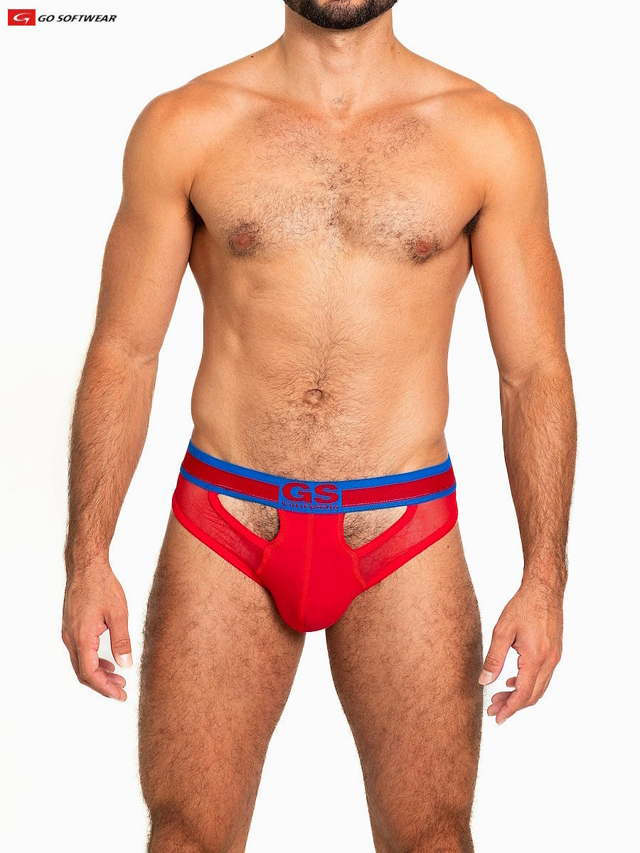 Go Softwear 6435 Men's Sheer Mesh Scoop Thong - Scarlet Red