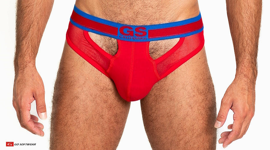 Go Softwear 6435 Men's Sheer Mesh Scoop Thong - Scarlet Red