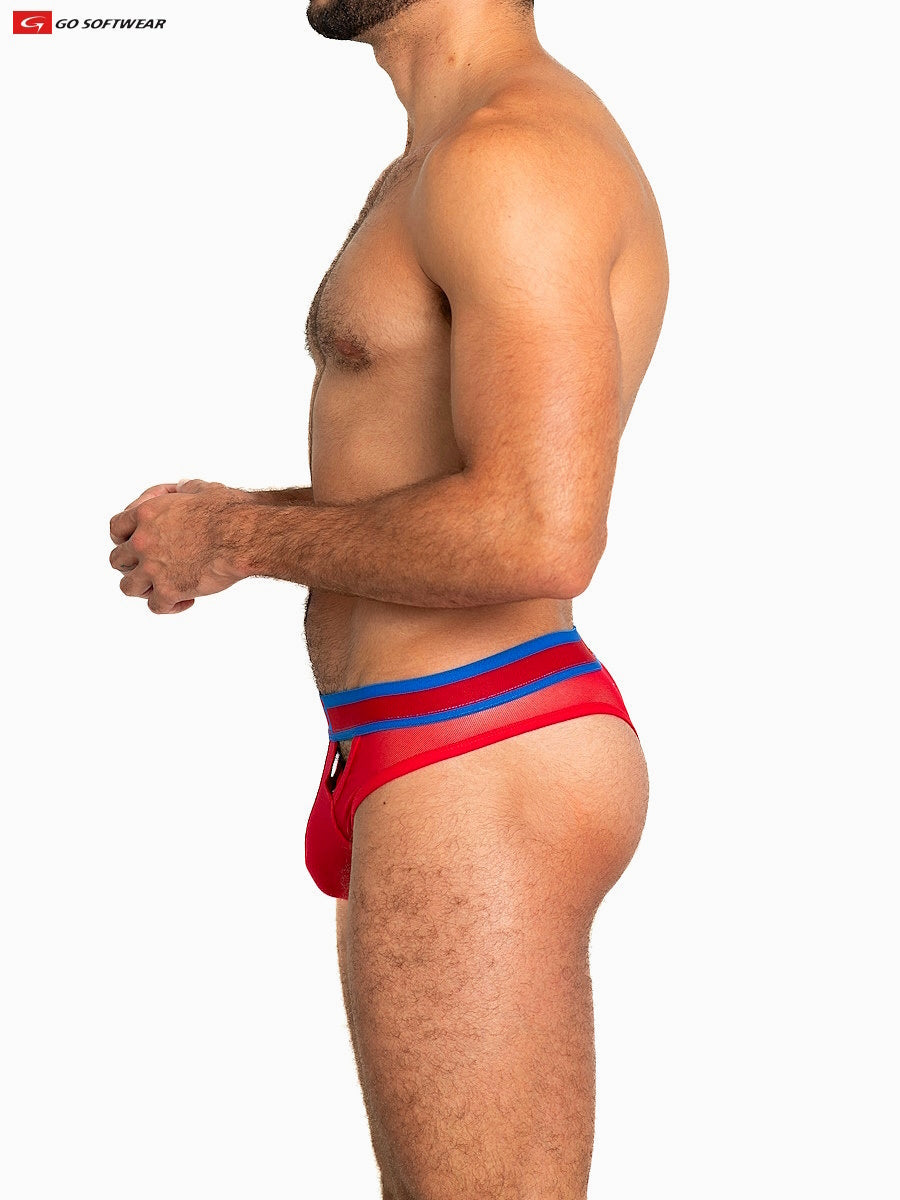 Go Softwear 6435 Men's Sheer Mesh Scoop Thong - Scarlet Red