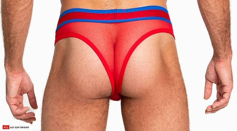 Go Softwear 6435 Men's Sheer Mesh Scoop Thong - Scarlet Red