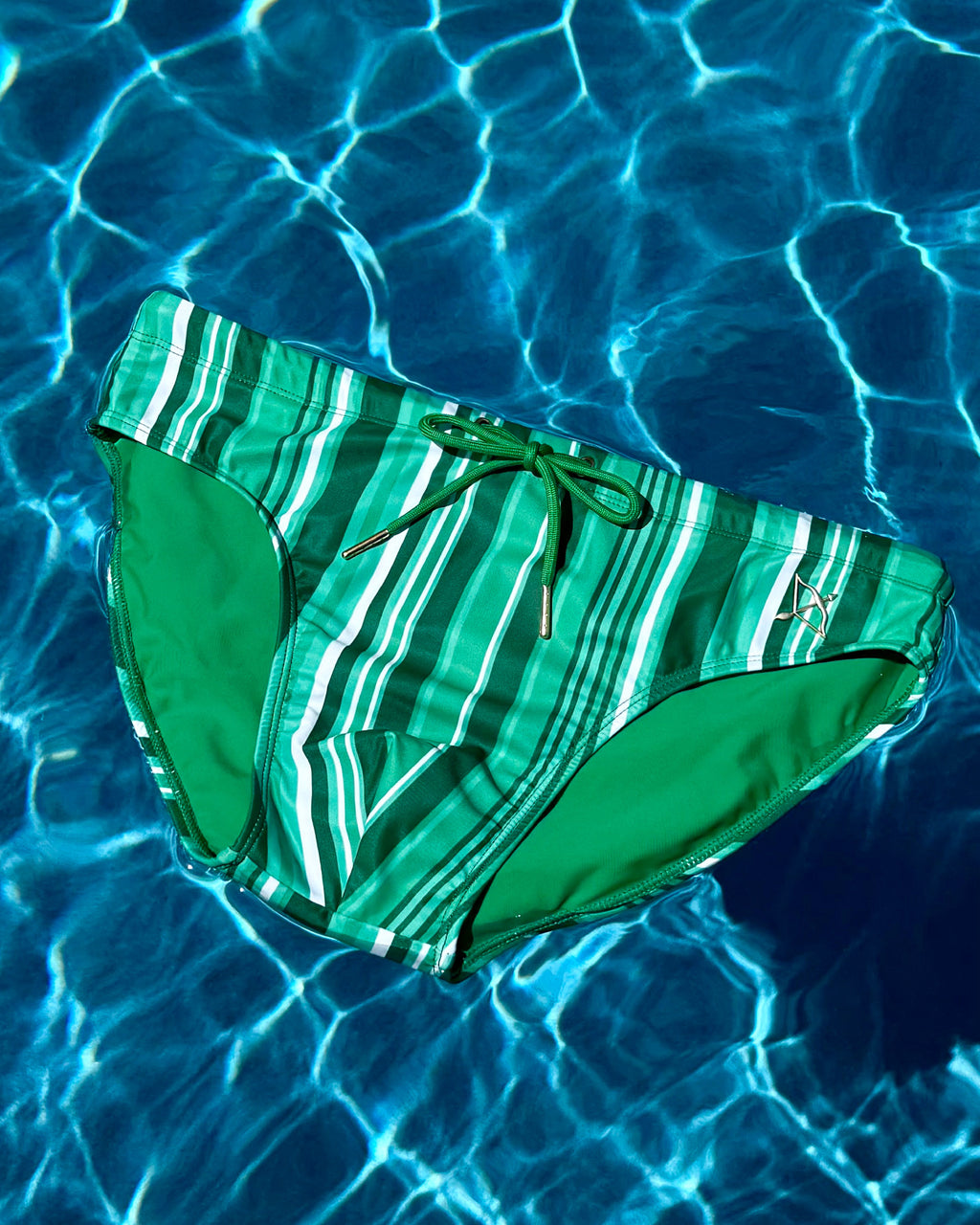 Bow Swim Brief | Decoded Stripe Green | Bold Print, Low-Rise Cut