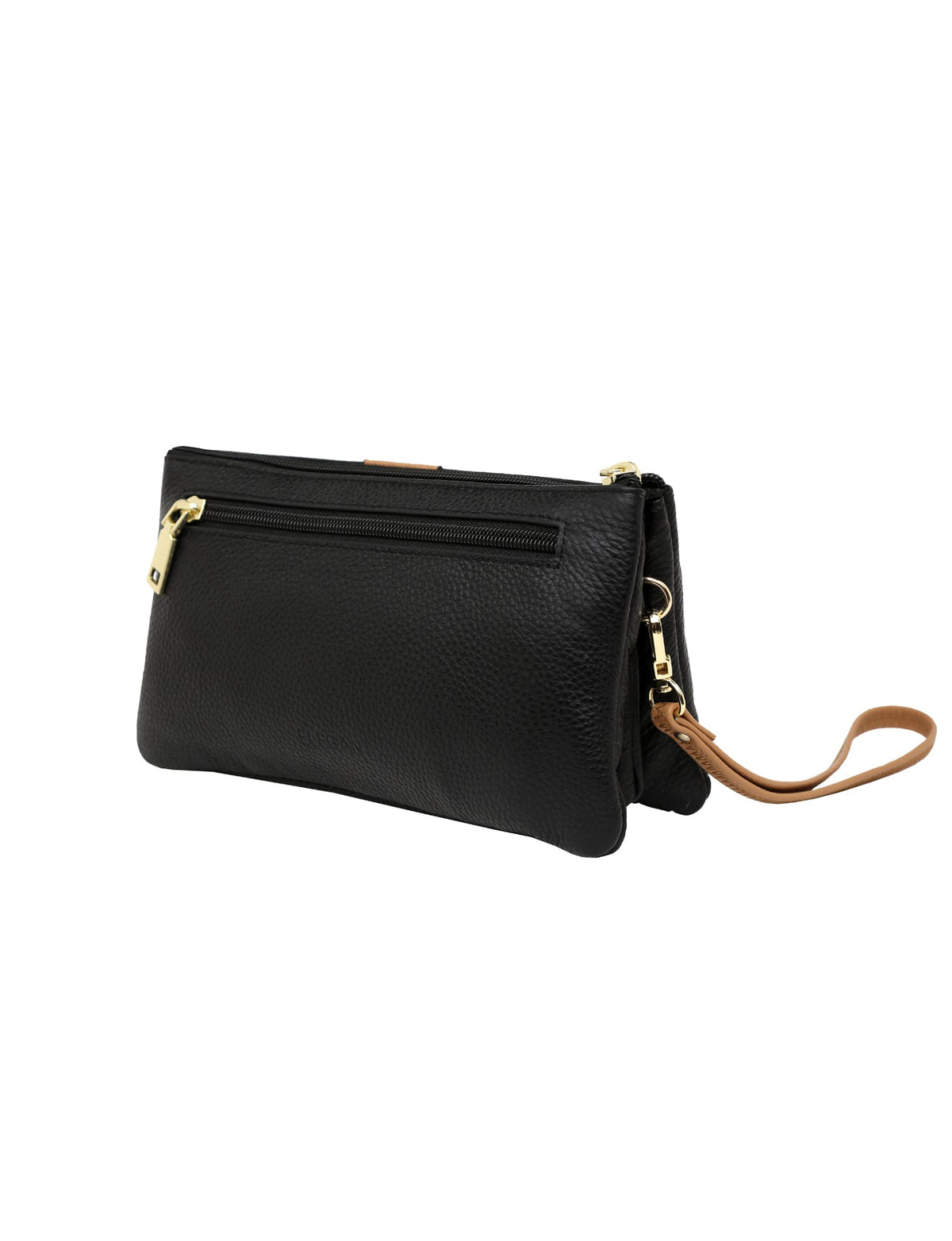 CANDICE LEATHER WALLET WITH SHOULDER STRAP- E1-0809-BLK/CAM