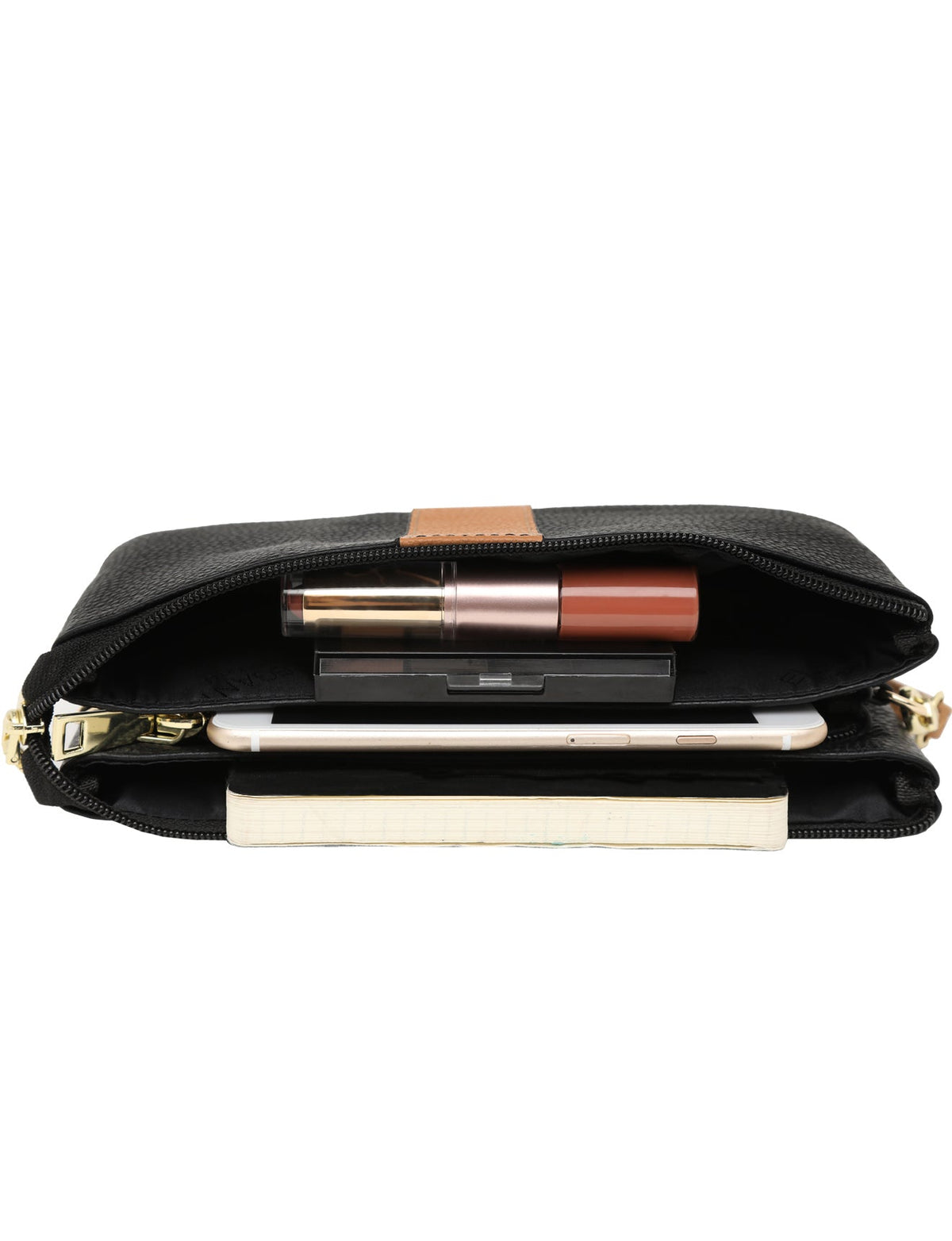 CANDICE LEATHER WALLET WITH SHOULDER STRAP- E1-0809-BLK/CAM