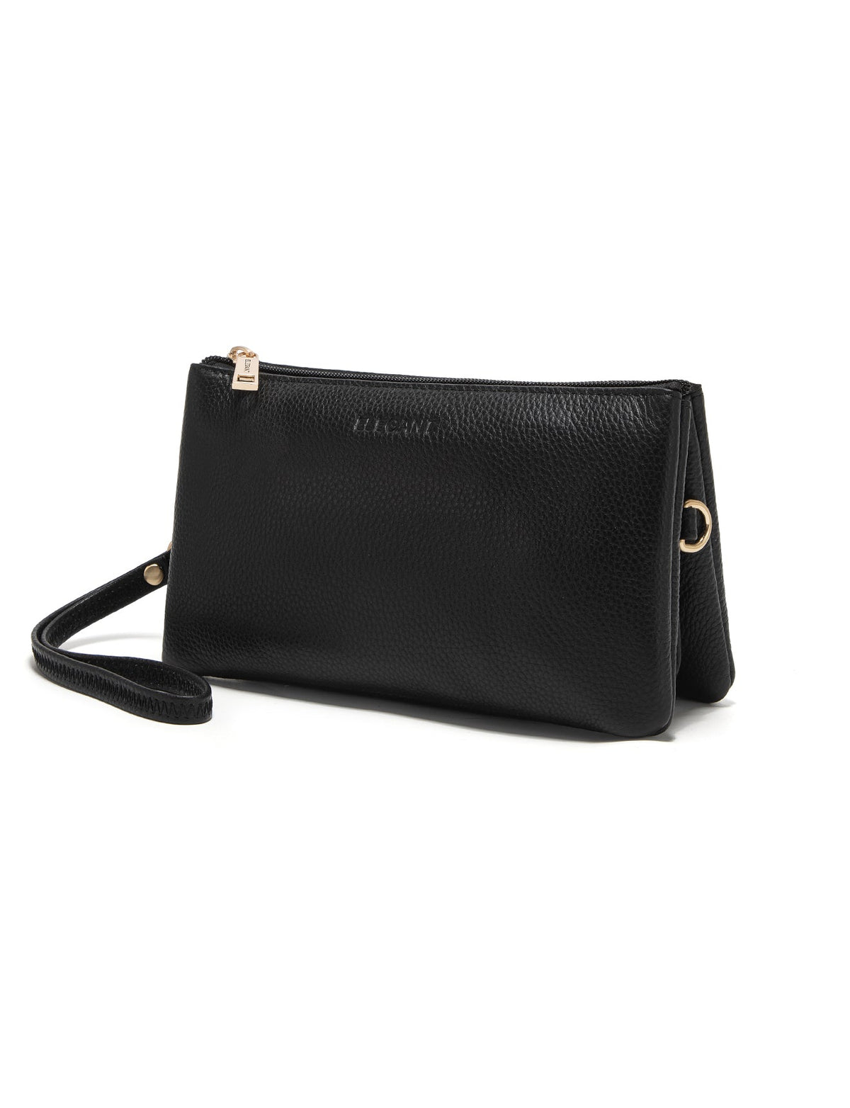 CANDICE LEATHER WALLET WITH SHOULDER STRAP- E1-0809-BLK