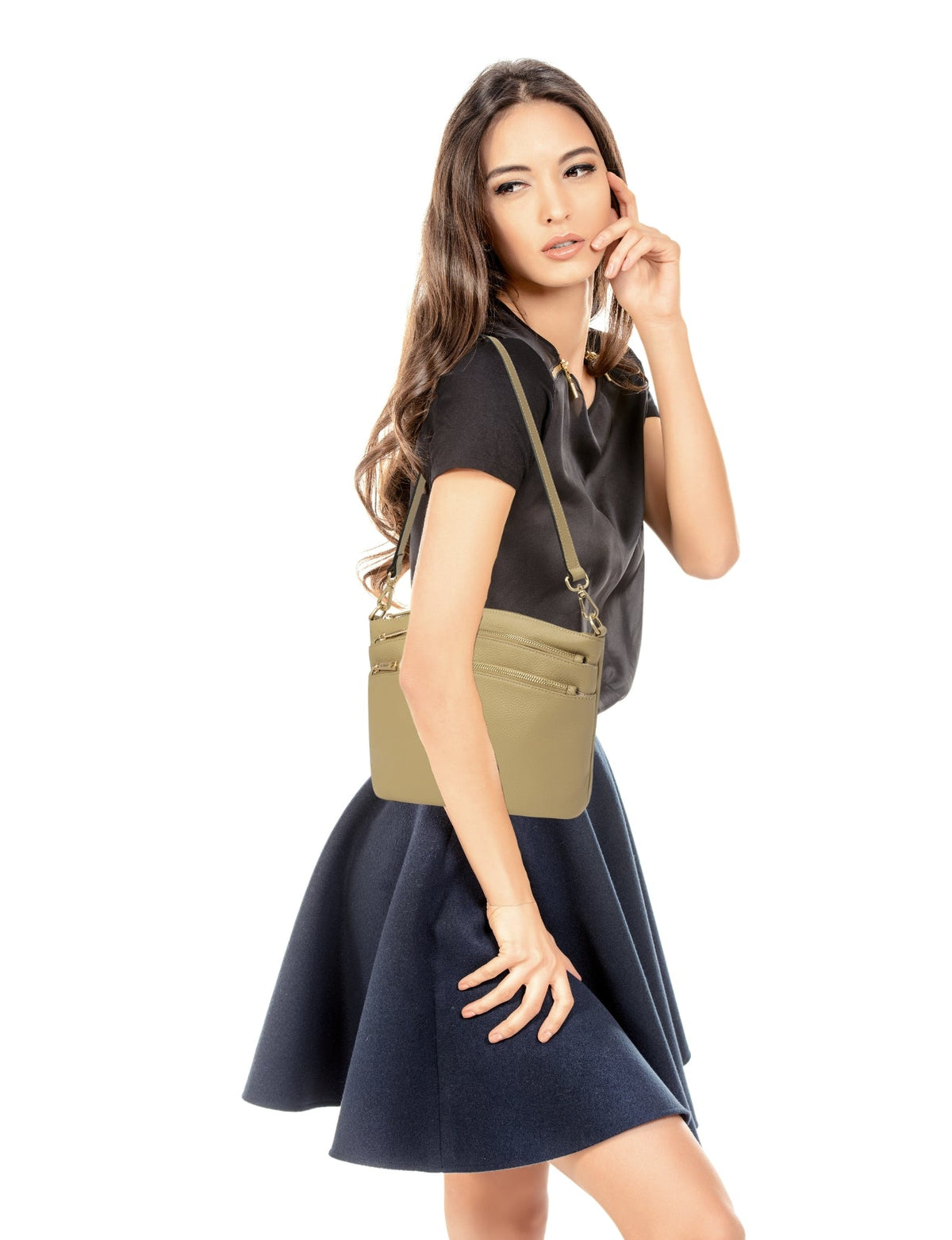 GRACE LEATHER XBODY BAG- E1-0818-ARTICHOKE- SALE