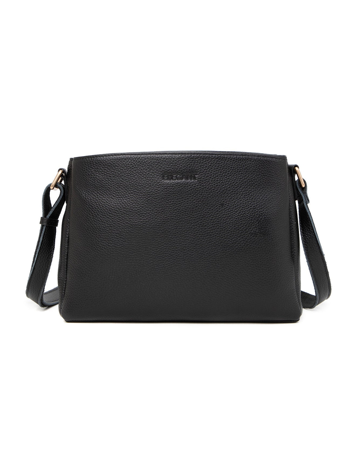 HUNTER TRIPLE COMPARTMENT LEATHER XBODY BAG- E1-0837-BLK