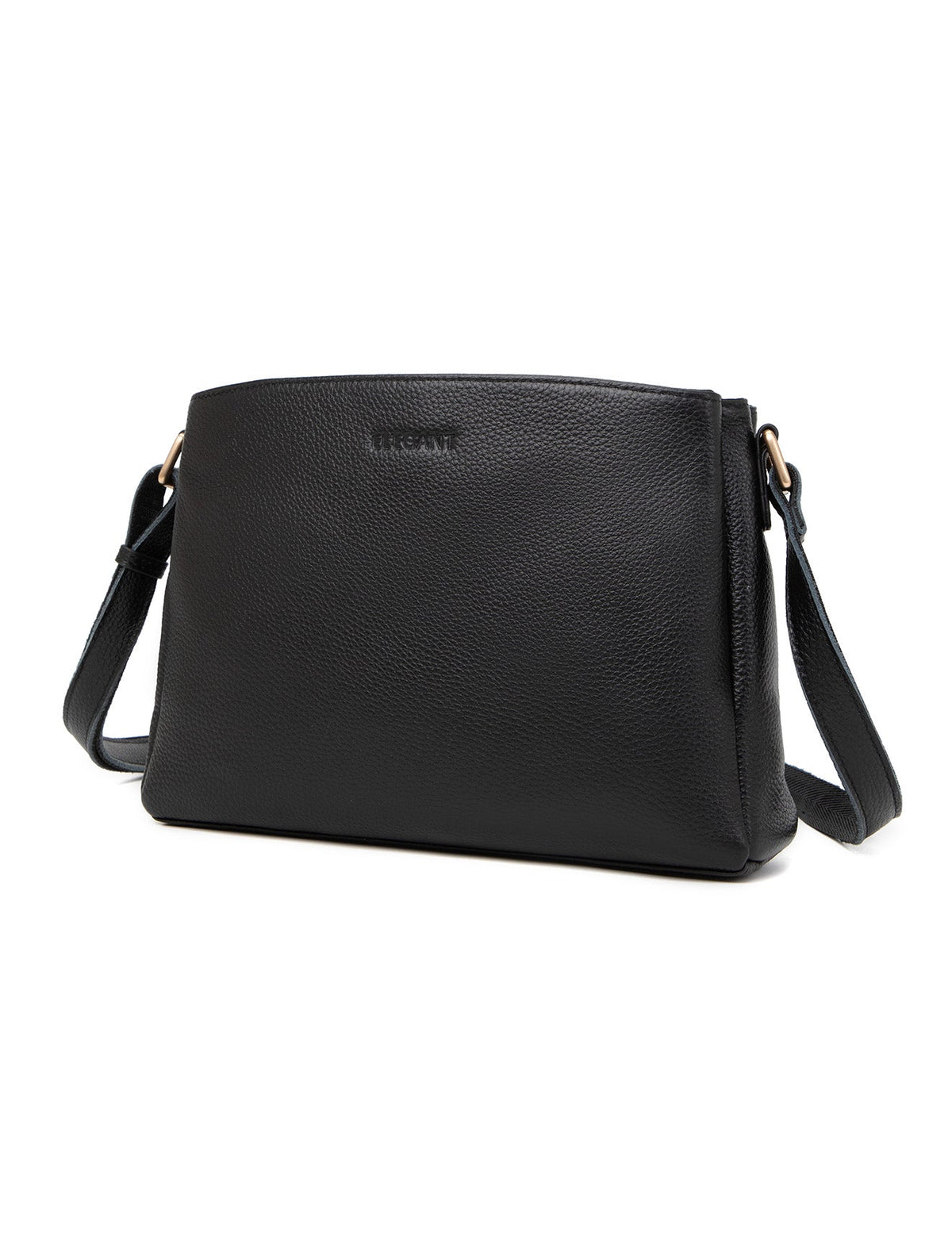 HUNTER TRIPLE COMPARTMENT LEATHER XBODY BAG- E1-0837-BLK