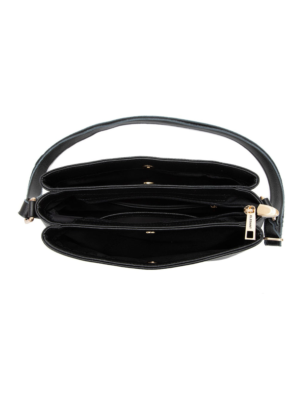 HUNTER TRIPLE COMPARTMENT LEATHER XBODY BAG- E1-0837-BLK