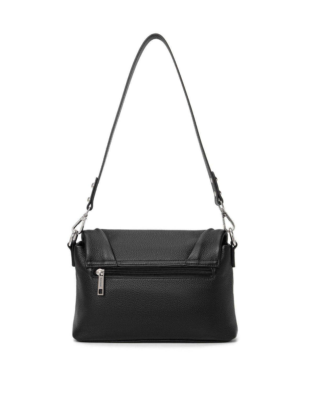 VIVIENNE LEATHER FLAP OVER BAG- E1-0853-BLK