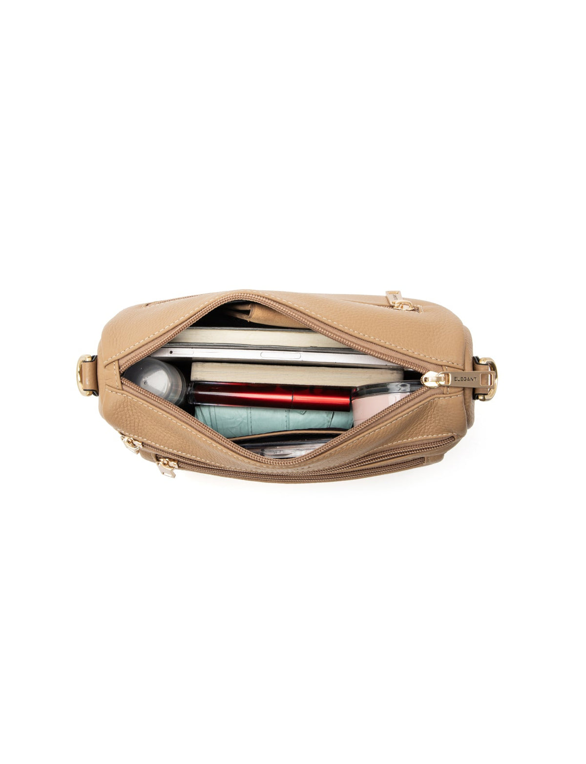 GABBY MULTI CMPT LEATHER XBODY BAG- E1-0856-CAM