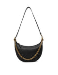 SOFIA LEATHER SHOULDER STRAP BAG w/ CHAIN DETAIL - BLACK