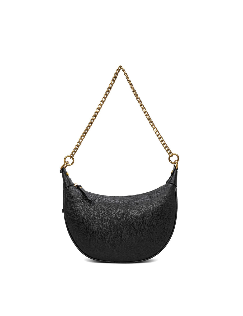 SOFIA LEATHER SHOULDER STRAP BAG w/ CHAIN DETAIL - BLACK