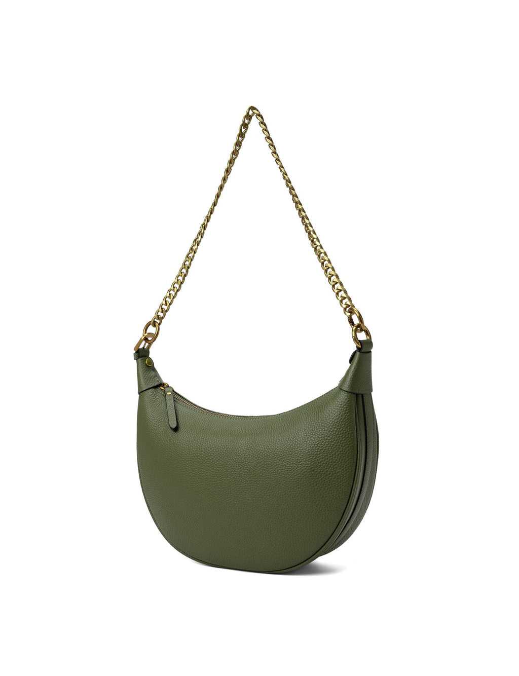 SOFIA LEATHER SHOULDER STRAP BAG w/ CHAIN DETAIL - OLIVE