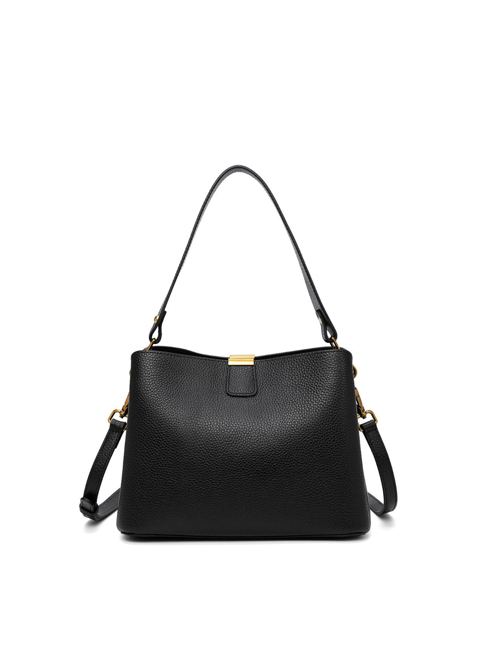 OLIVIA LEATHER BUCKET BAG W/ STRAP - BLACK