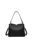 OLIVIA LEATHER BUCKET BAG W/ STRAP - BLACK