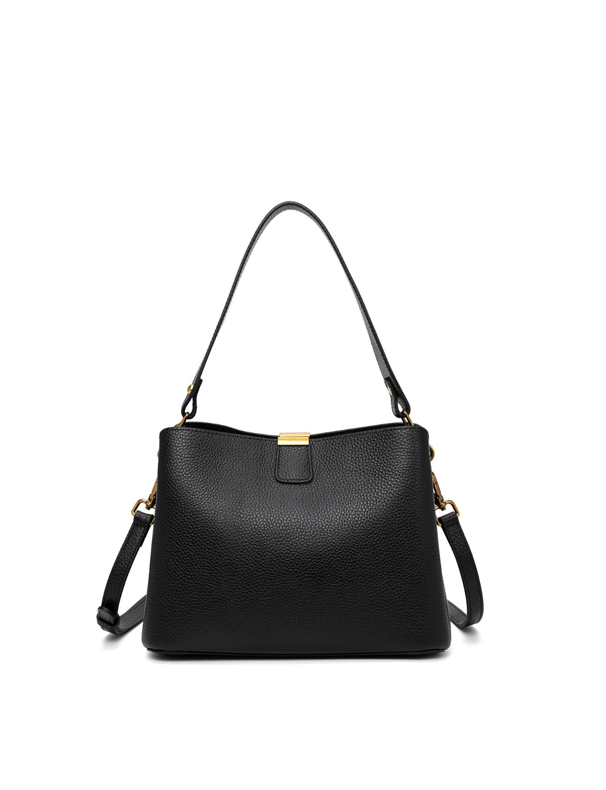 OLIVIA LEATHER BUCKET BAG W/ STRAP - BLACK