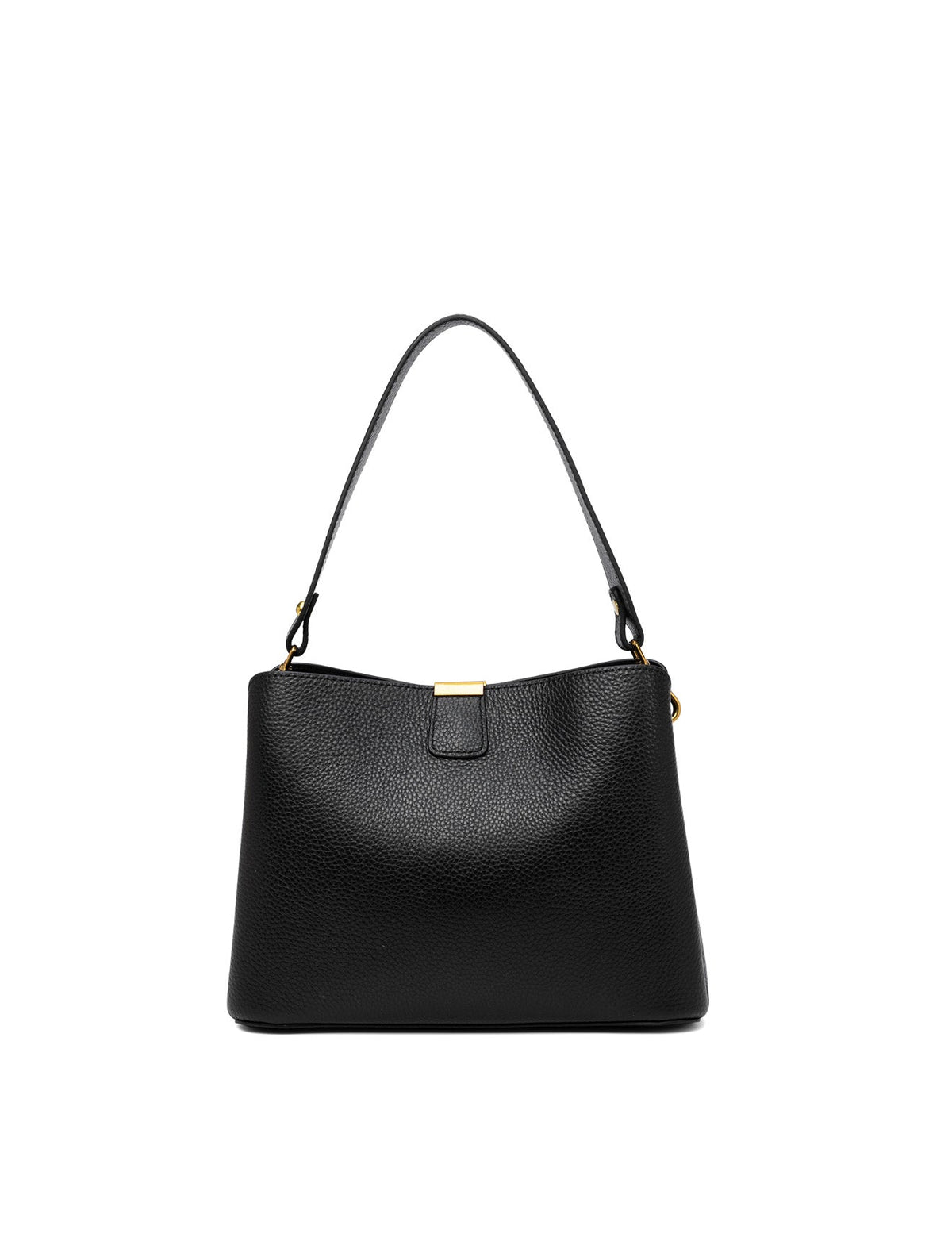 OLIVIA LEATHER BUCKET BAG W/ STRAP - BLACK