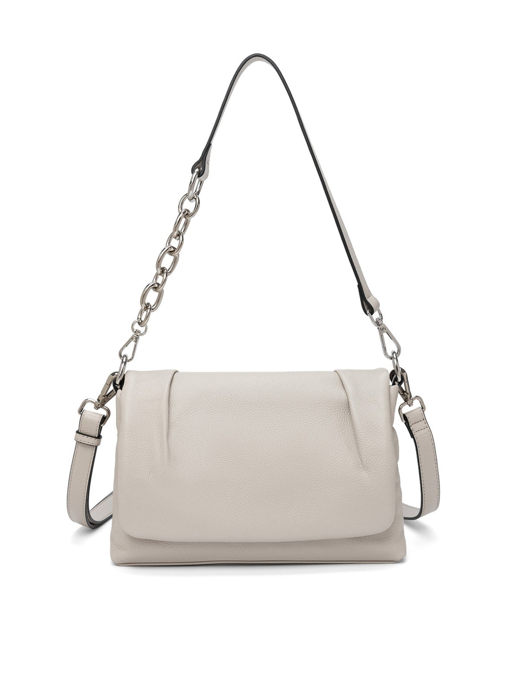 COURTNEY LEATHER CROSS BODY BAG W/ CHAIN HANDLE DETAIL - BEIGE
