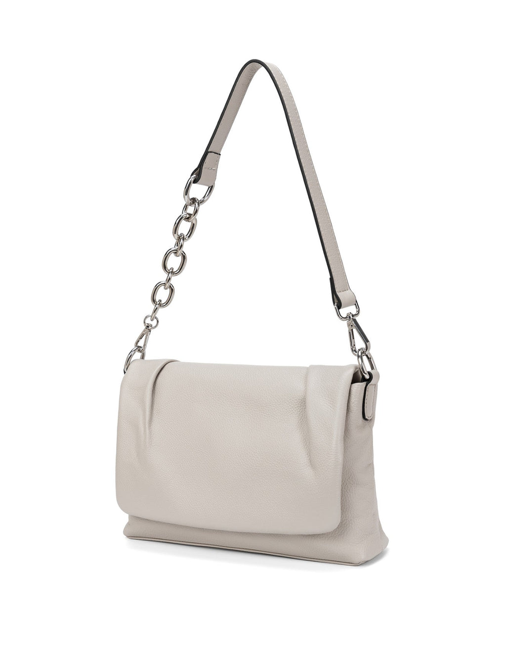 COURTNEY LEATHER CROSS BODY BAG W/ CHAIN HANDLE DETAIL - BEIGE