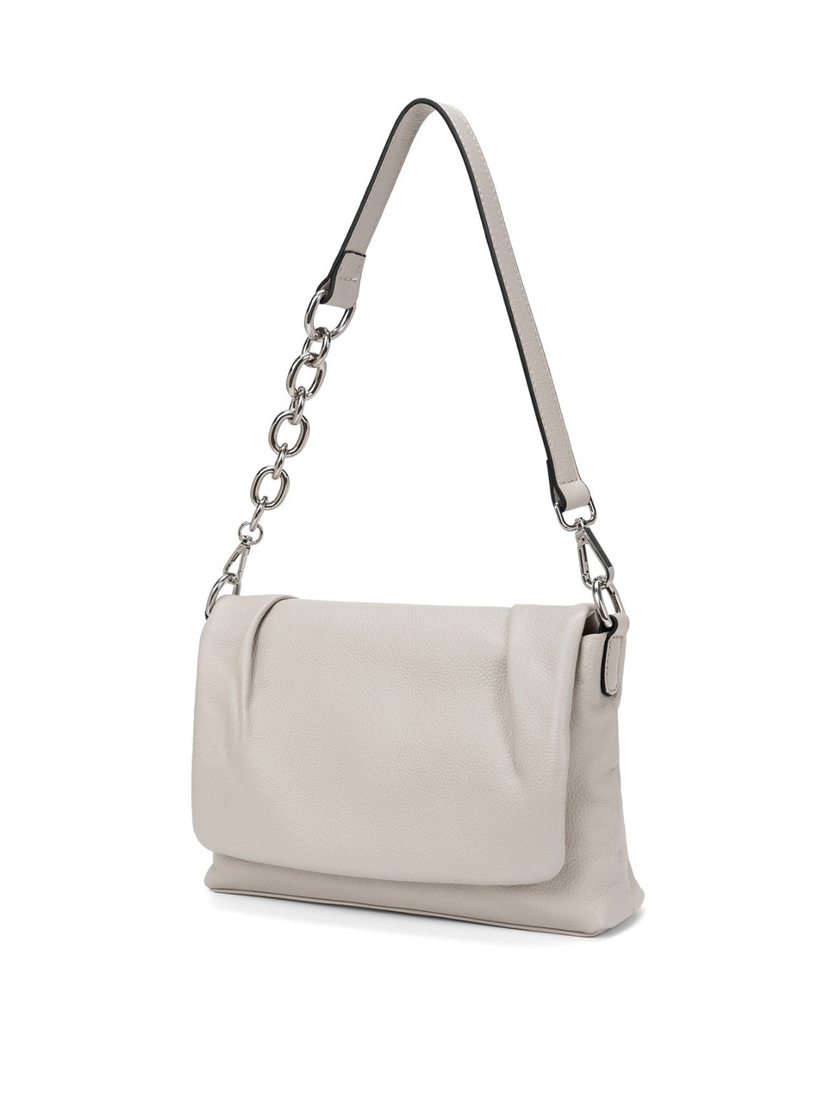 COURTNEY LEATHER CROSS BODY BAG W/ CHAIN HANDLE DETAIL - BEIGE