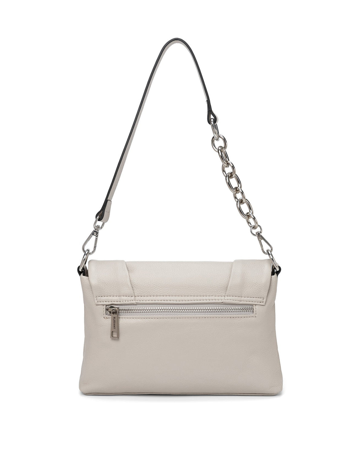 COURTNEY LEATHER CROSS BODY BAG W/ CHAIN HANDLE DETAIL - BEIGE