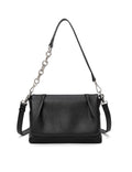 COURTNEY LEATHER CROSS BODY BAG W/ CHAIN HANDLE DETAIL - BLACK