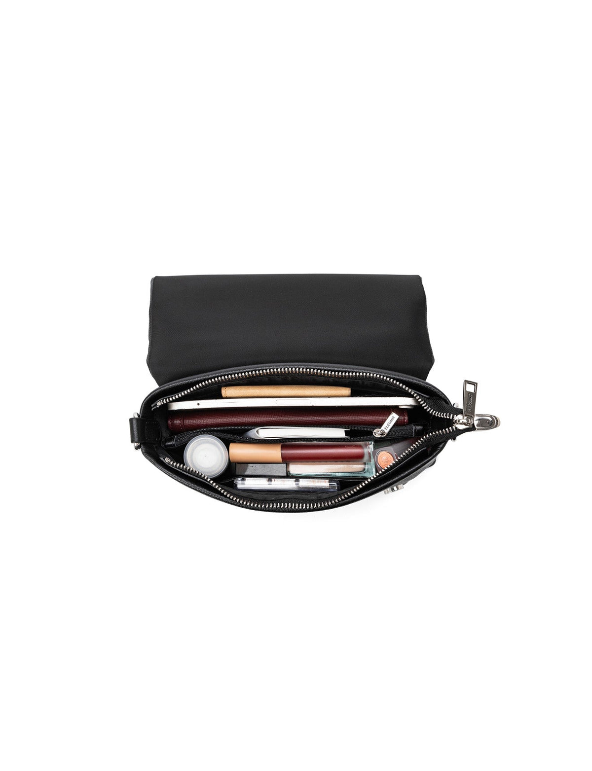 COURTNEY LEATHER CROSS BODY BAG W/ CHAIN HANDLE DETAIL - BLACK