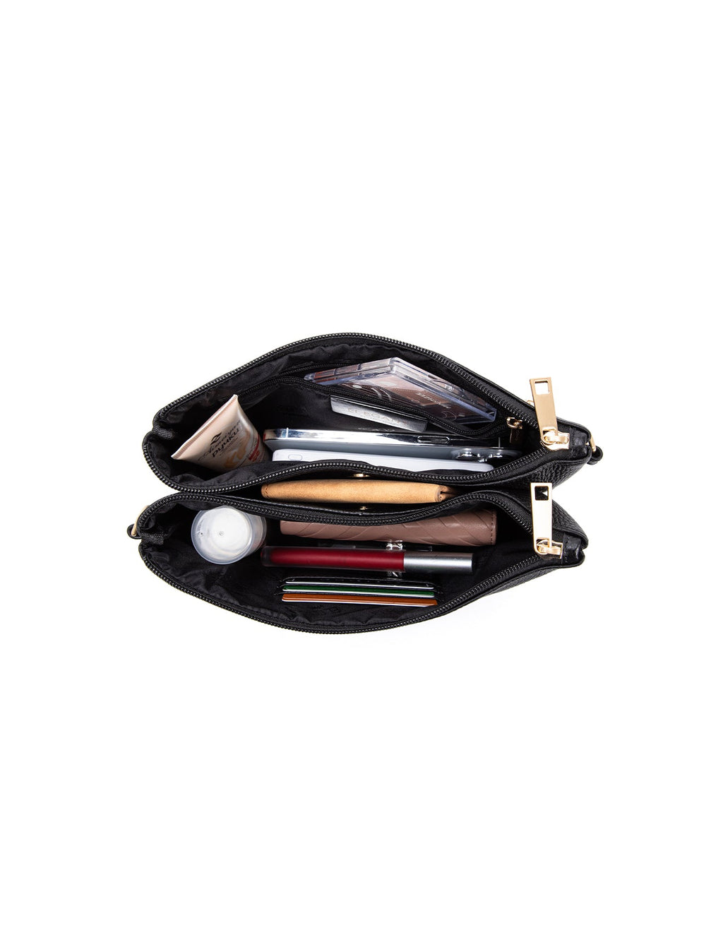 HOPE MULTI COMPARTMENT LEATHER XBODY BAG- E1-1010-BLK- NEW IN