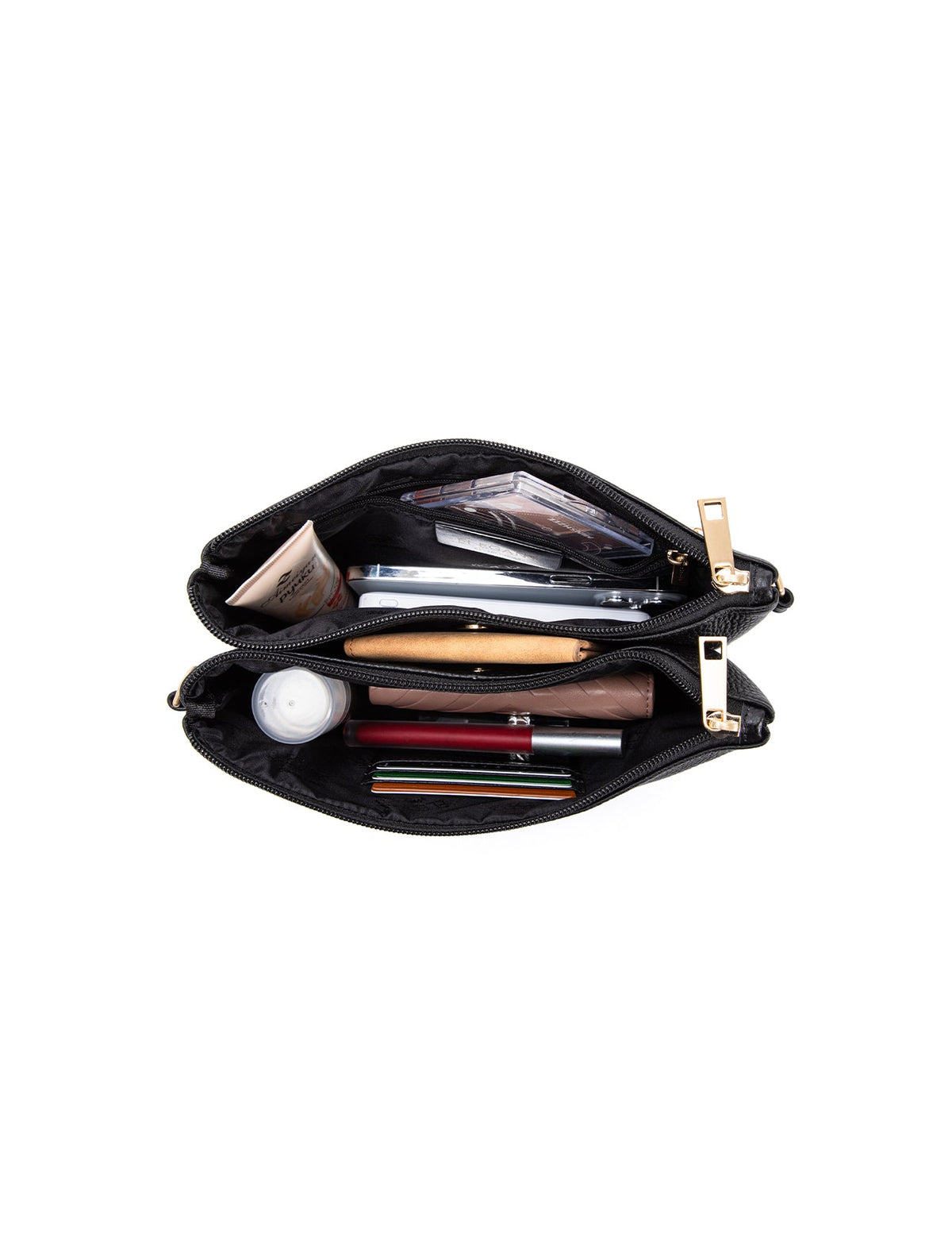 HOPE MULTI COMPARTMENT LEATHER XBODY BAG- E1-1010-BLK- NEW IN