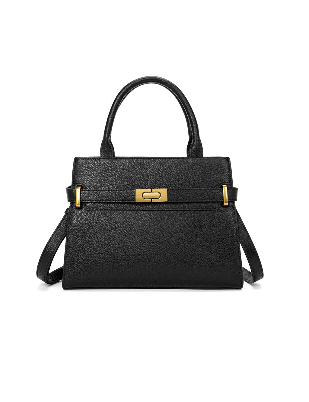 ELEGANT GRACE LEATHER CROSS BODY BAG W/ GOLD CLASP - BLACK